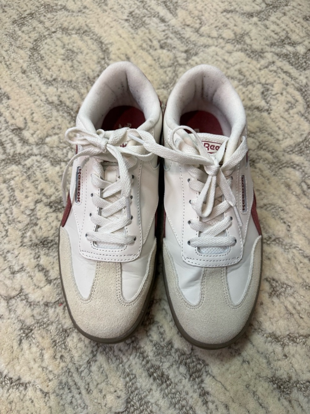 Reebok Classic White & Maroon Leather Sneakers